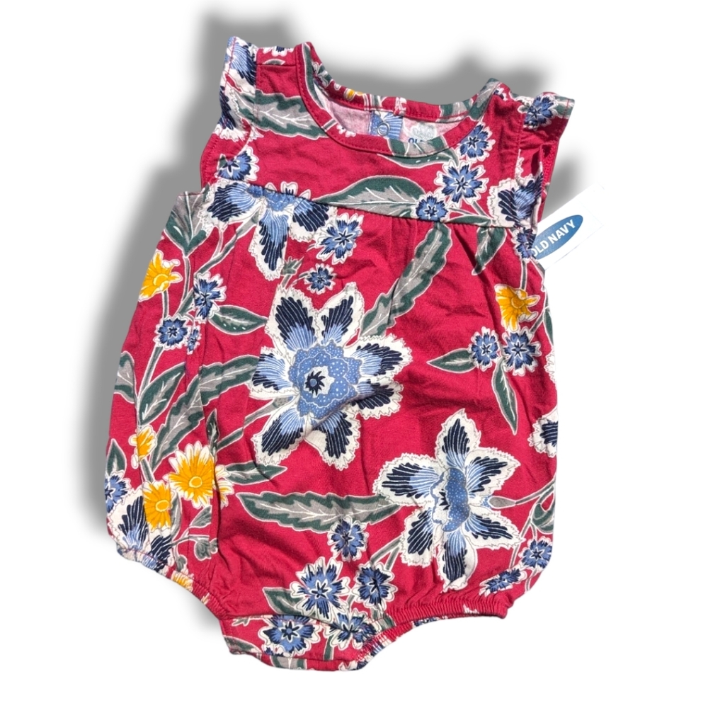Old Navy Girls 3-6m Floral Onesie Burgundy/Blue/Yellow